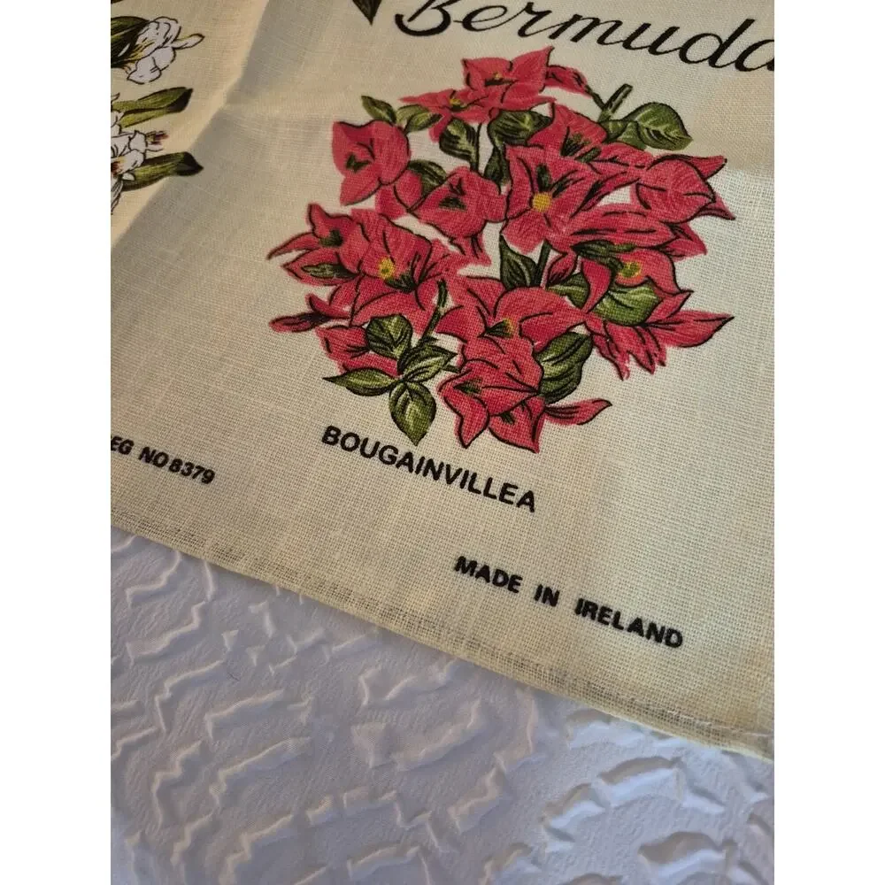 💥 Large Irish Linen Tea Towel-Tropical Flowers By Ulster #5863. 19x29 Inches Cu